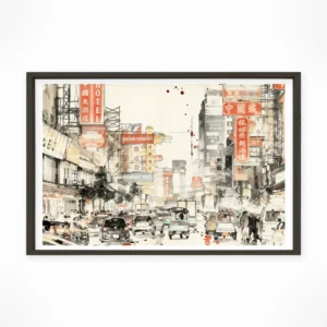 Bangkok | Yaowarat Road — Sumi-e Zen Ink framed fine art interior preview