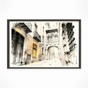 Barcelona | Gothic Quarter — Sumi-e Zen Ink framed fine art interior preview