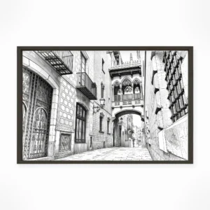 Barcelona | Gothic Quarter — Urban Sketch framed fine art interior preview