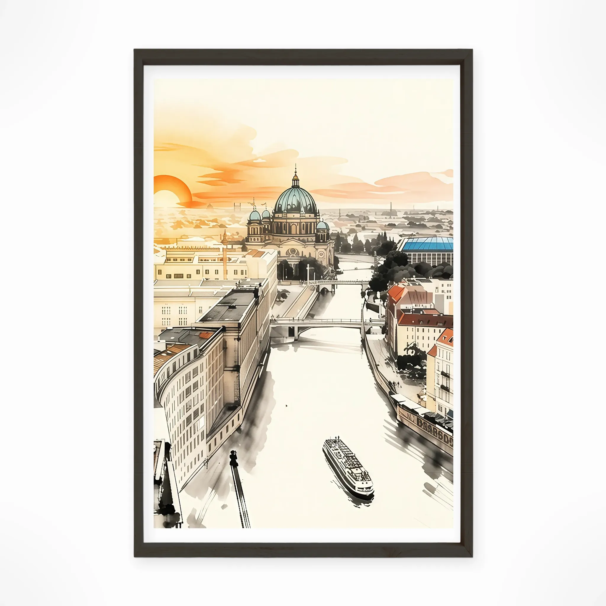 Berlin | Panorama — Sumi-e Zen Ink framed fine art interior preview