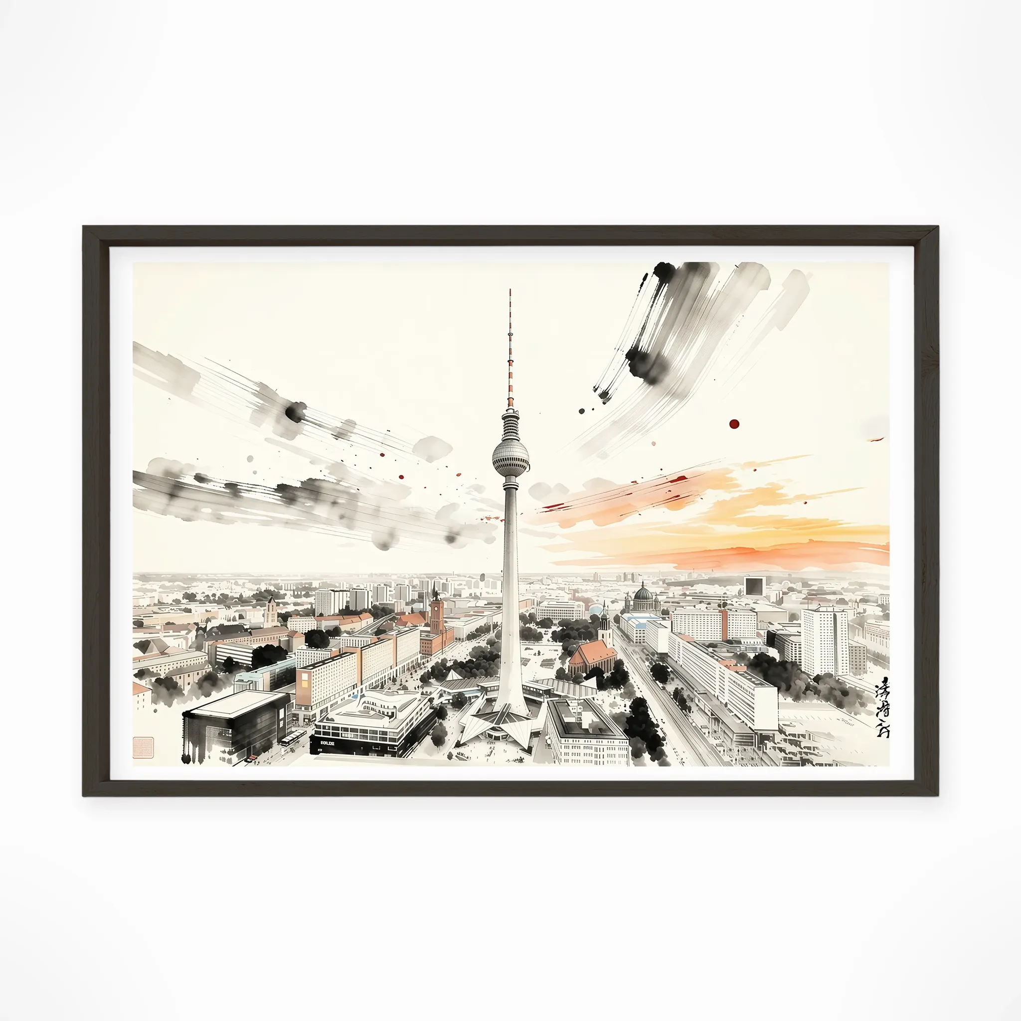 Berlin | Tower — Sumi-e Zen Ink framed fine art interior preview