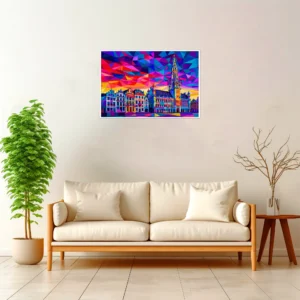 Brussels | Grand Place — Geometric Mosaic framed fine art interior preview