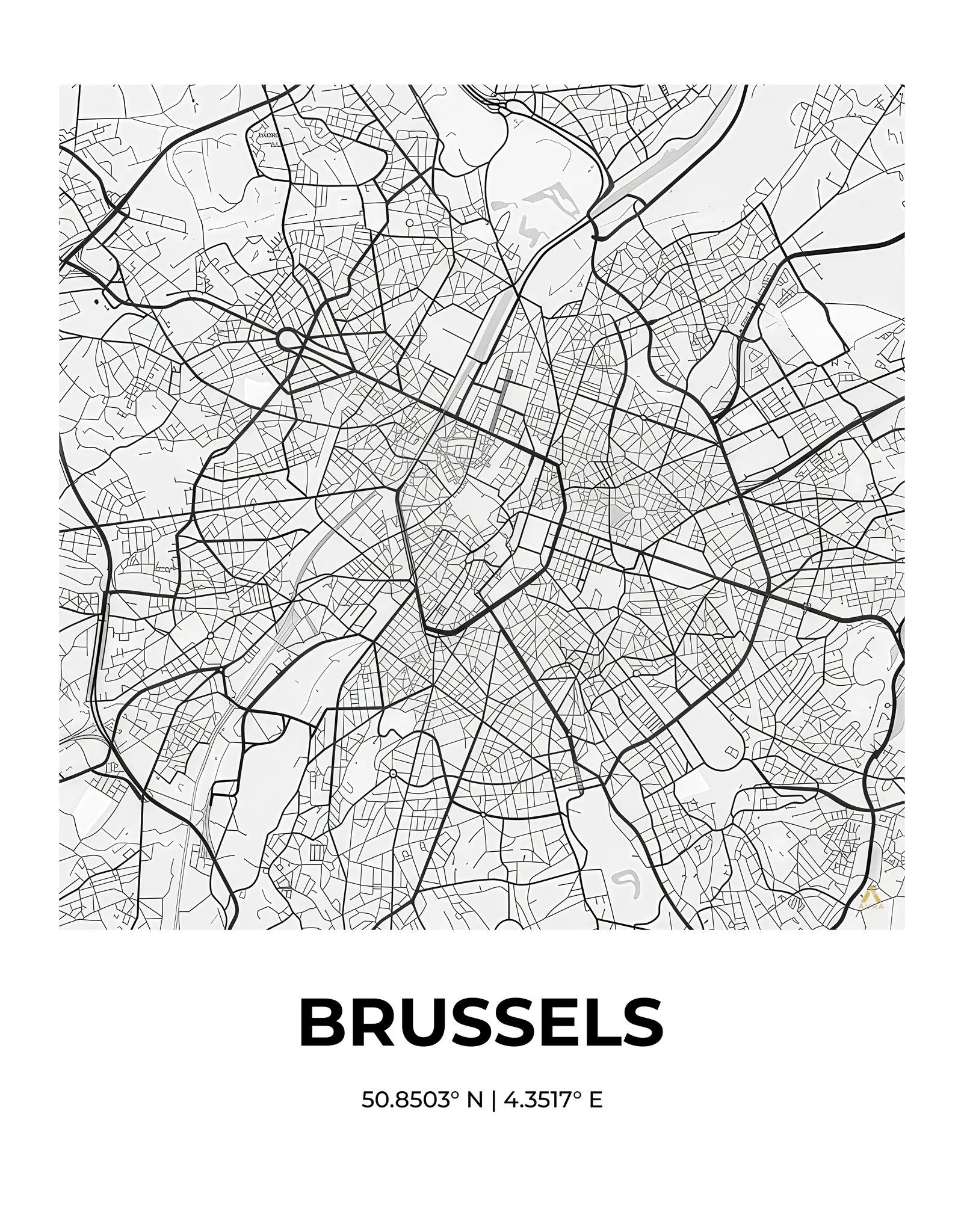 Brussels | Map — Urban Sketch fine art print