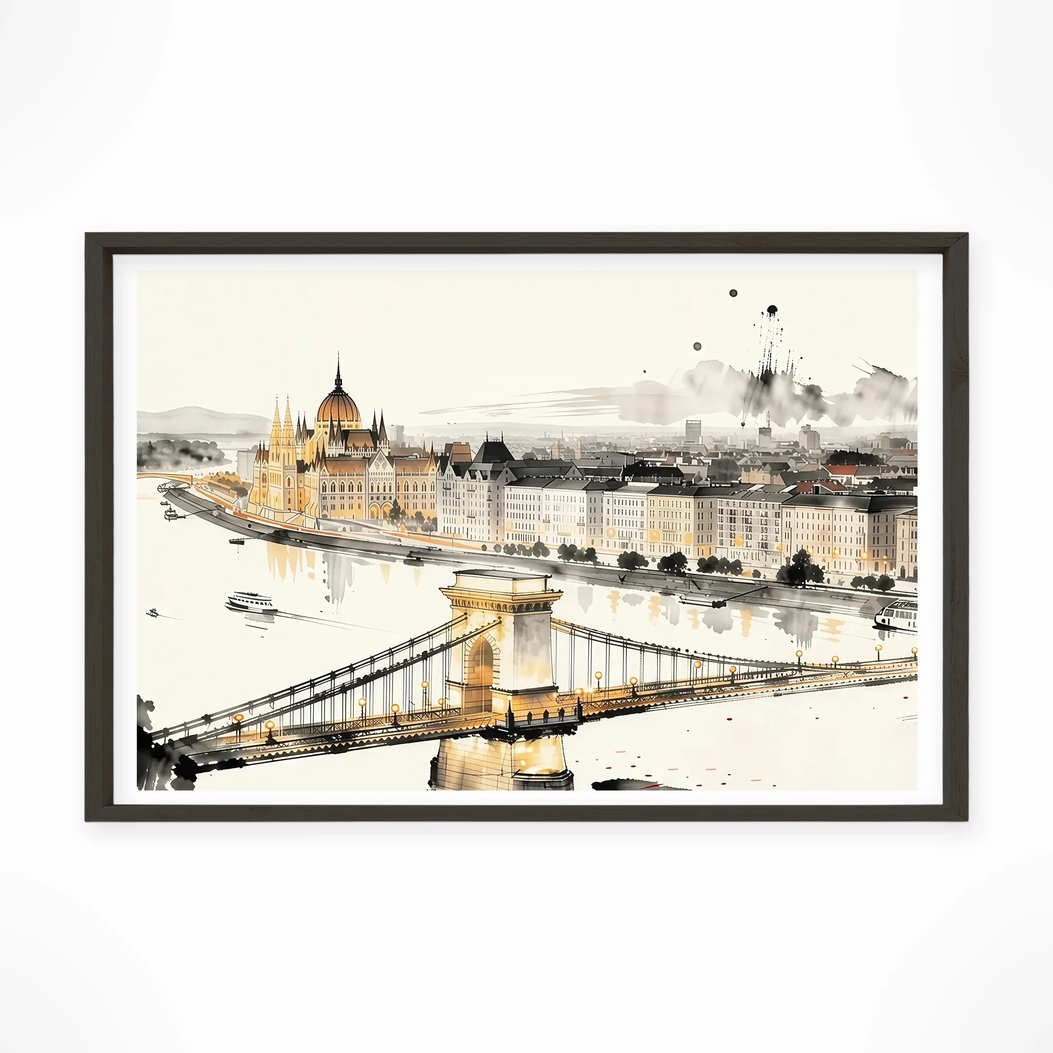 Budapest | Panorama — Sumi-e Zen Ink framed fine art interior preview