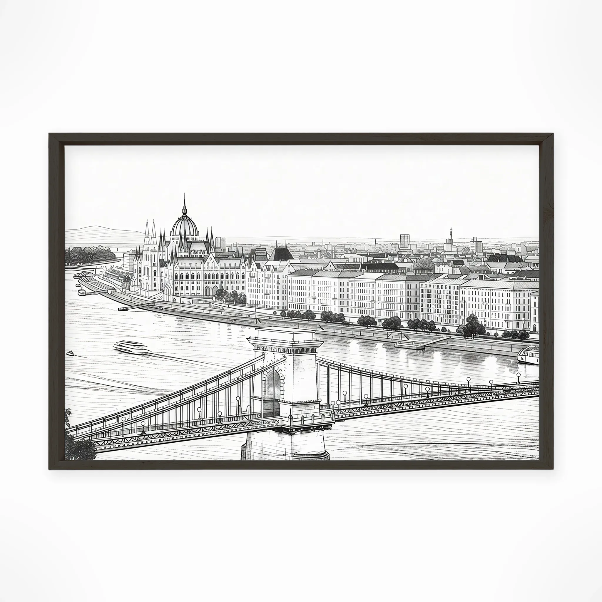 Budapest | Panorama — Urban Sketch framed fine art interior preview