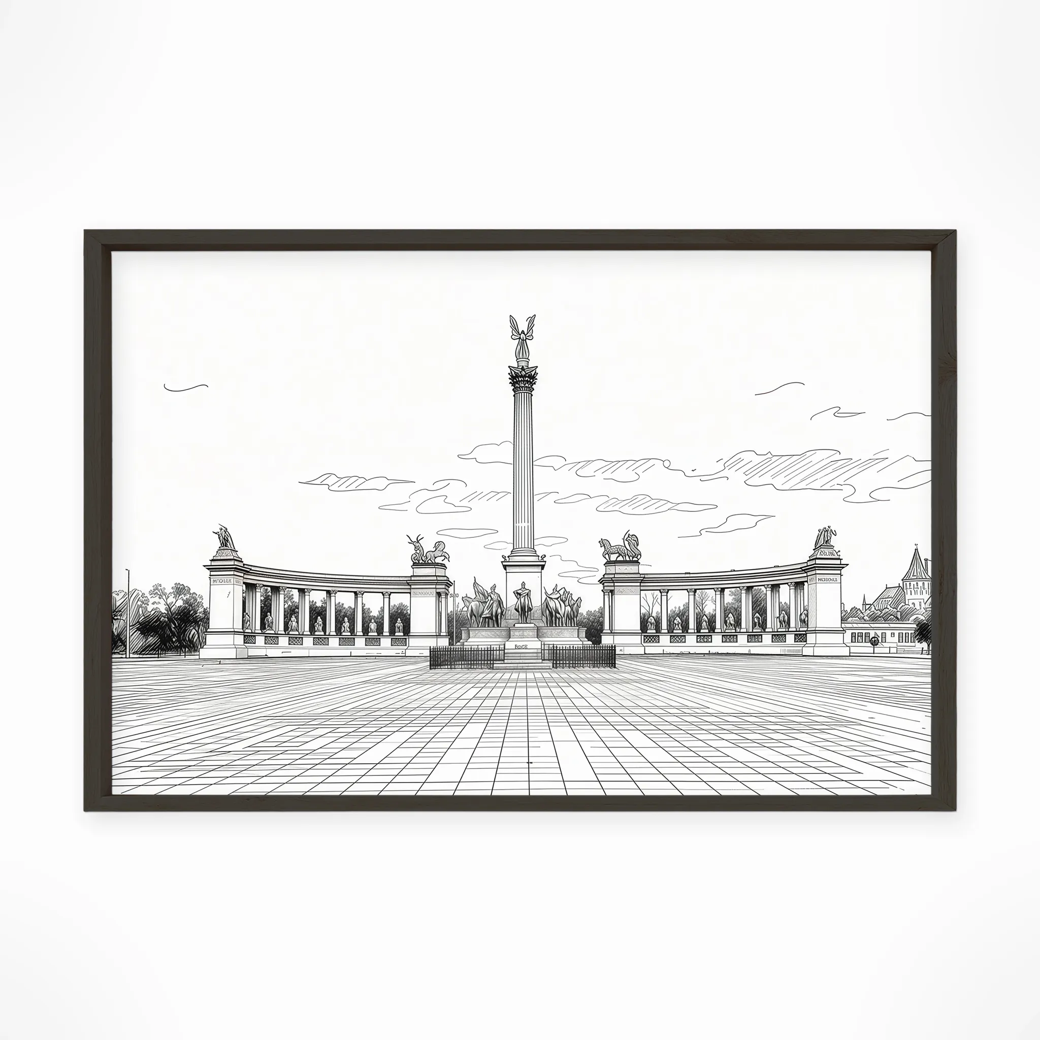 Budapest | Heroes' Square — Urban Sketch framed fine art interior preview