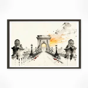 Budapest | Chain Bridge — Sumi-e Zen Ink framed fine art interior preview