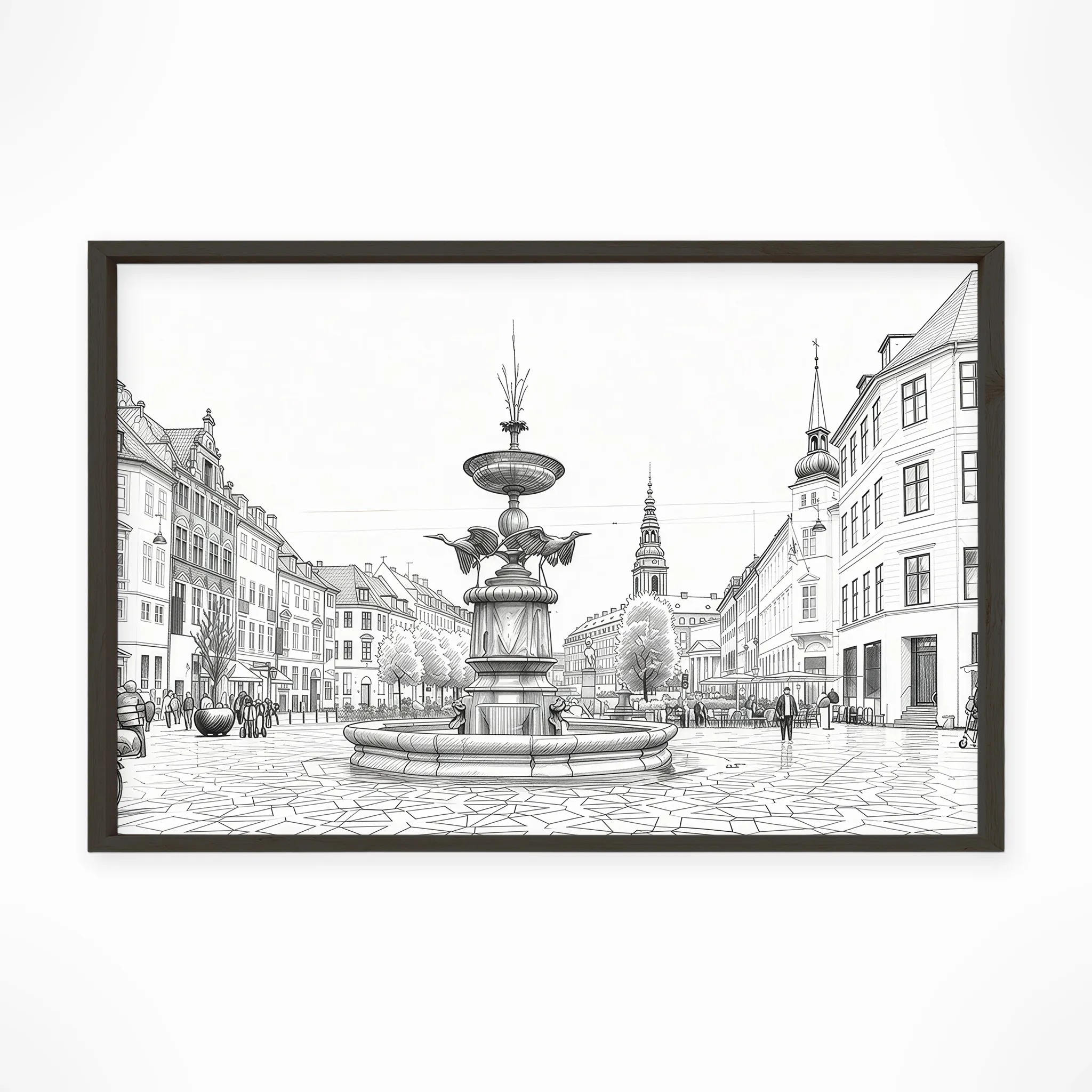 Copenhagen | Amagertov — Urban Sketch framed fine art interior preview