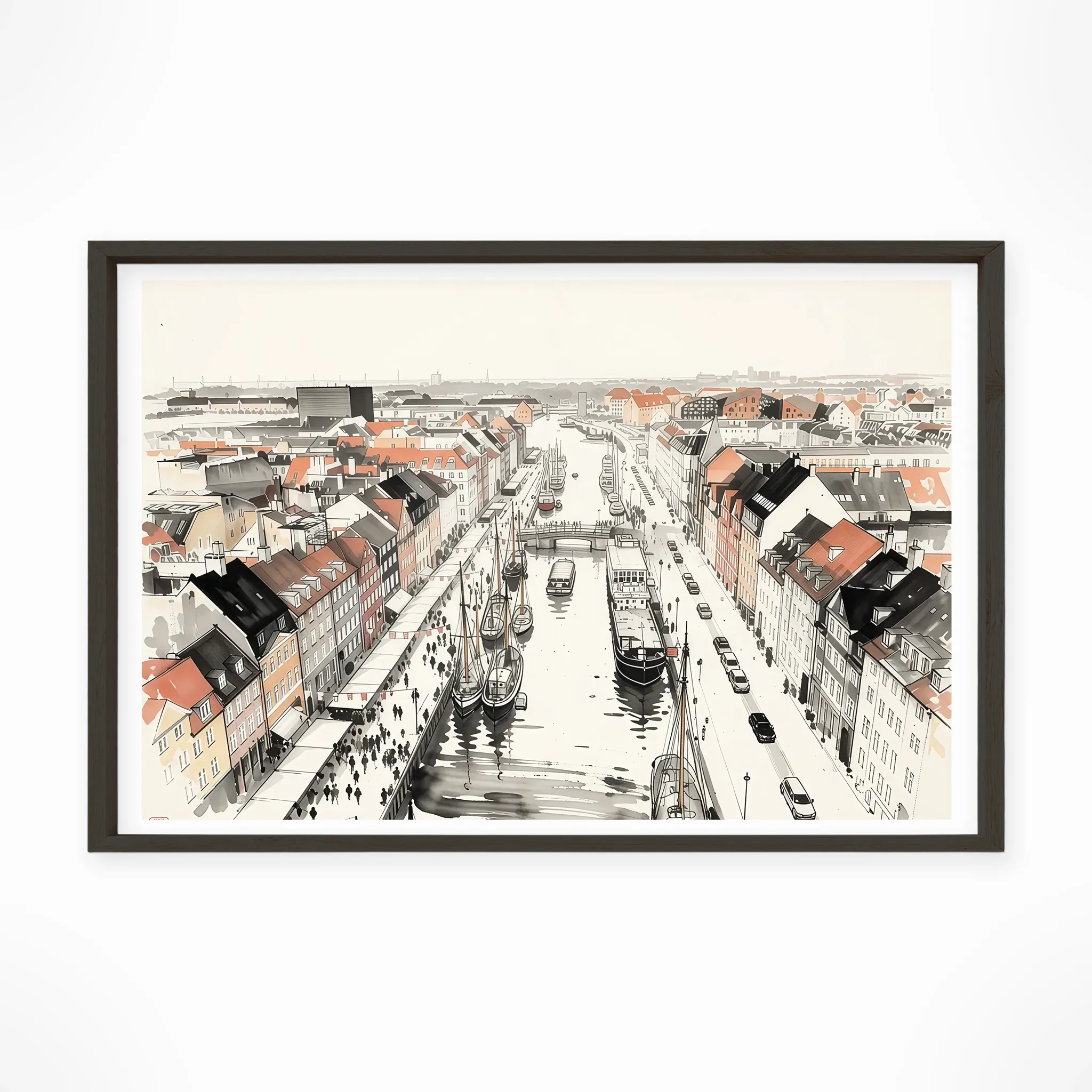 Copenhagen | Panorama — Sumi-e Zen Ink framed fine art interior preview