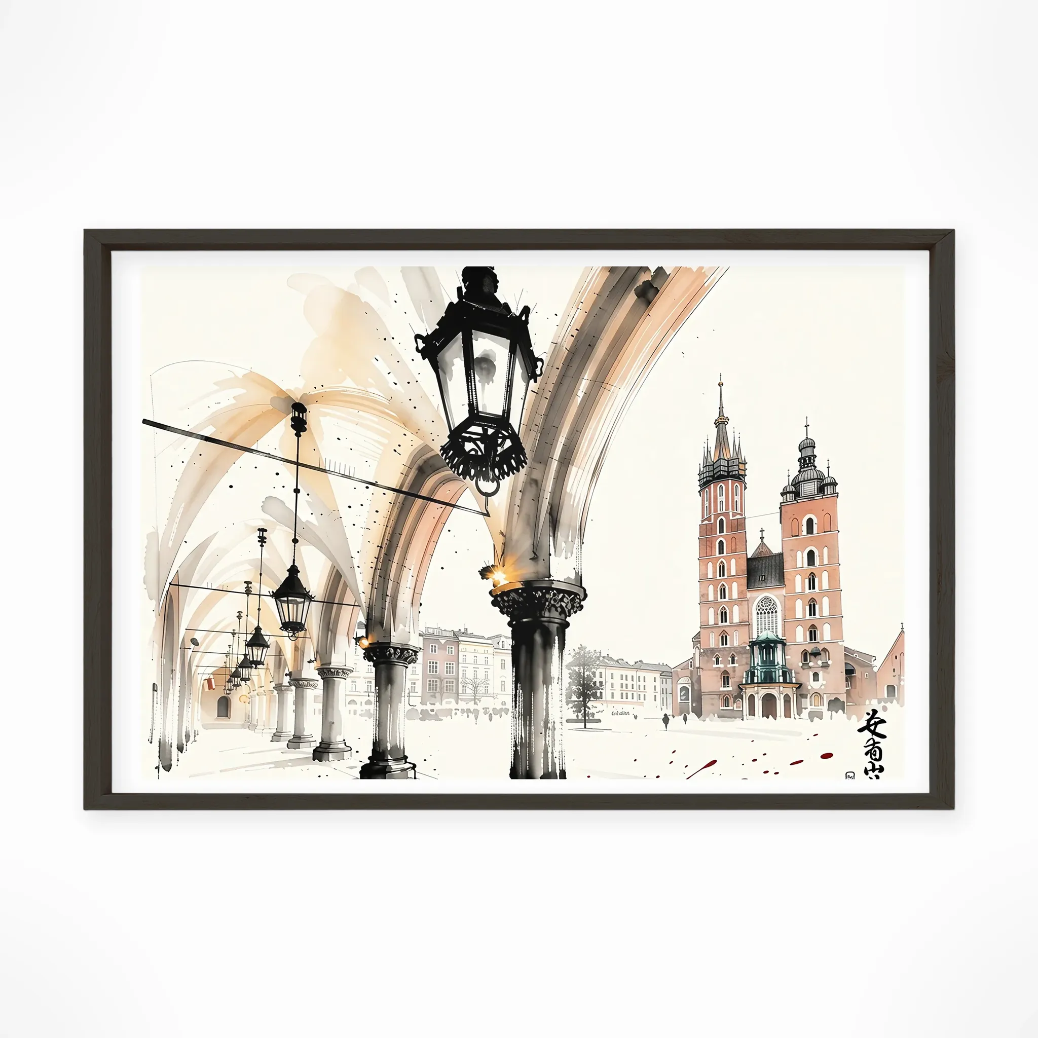 Krakow | St. Mary's Basilica from the Arcades — Sumi-e Zen Ink framed fine art interior preview