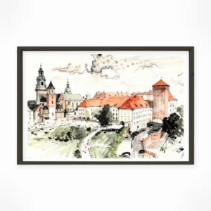 Krakow | Castle and Cathedral — Sumi-e Zen Ink framed fine art interior preview