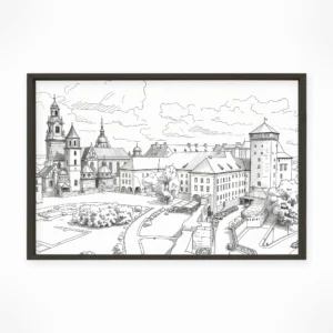 Krakow | Castle and Cathedral — Urban Sketch framed fine art interior preview