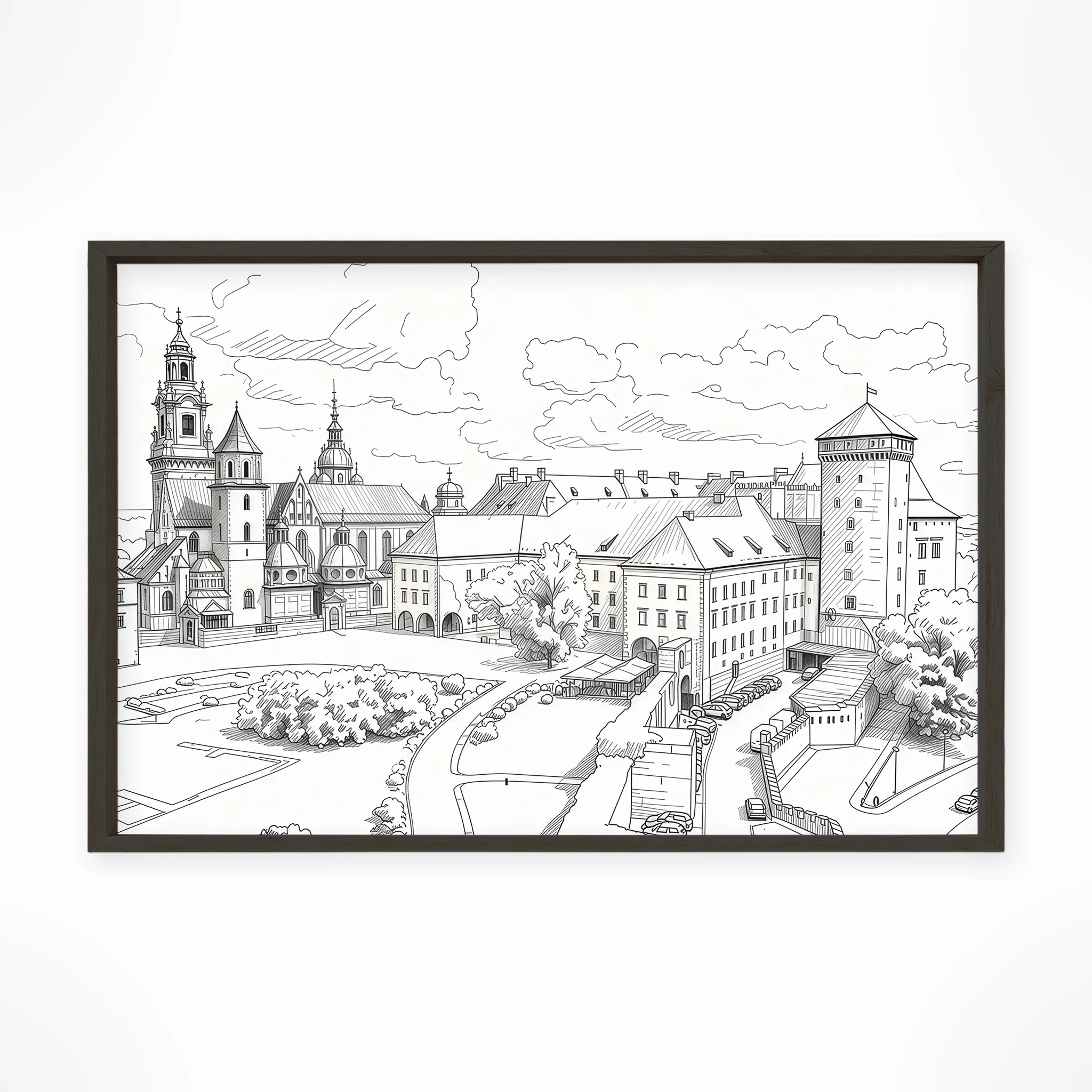 Krakow | Castle and Cathedral — Urban Sketch framed fine art interior preview