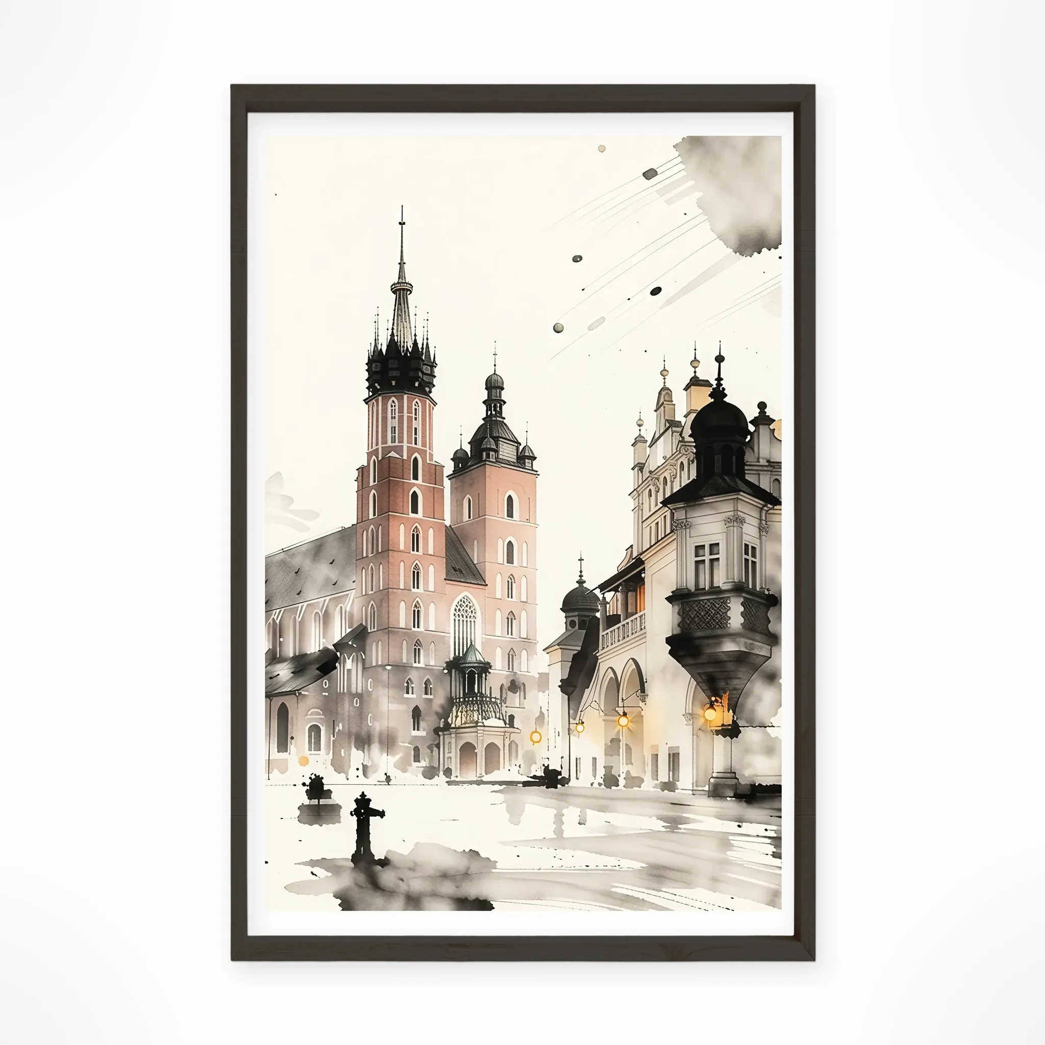 Krakow | Market Square — Sumi-e Zen Ink framed fine art interior preview