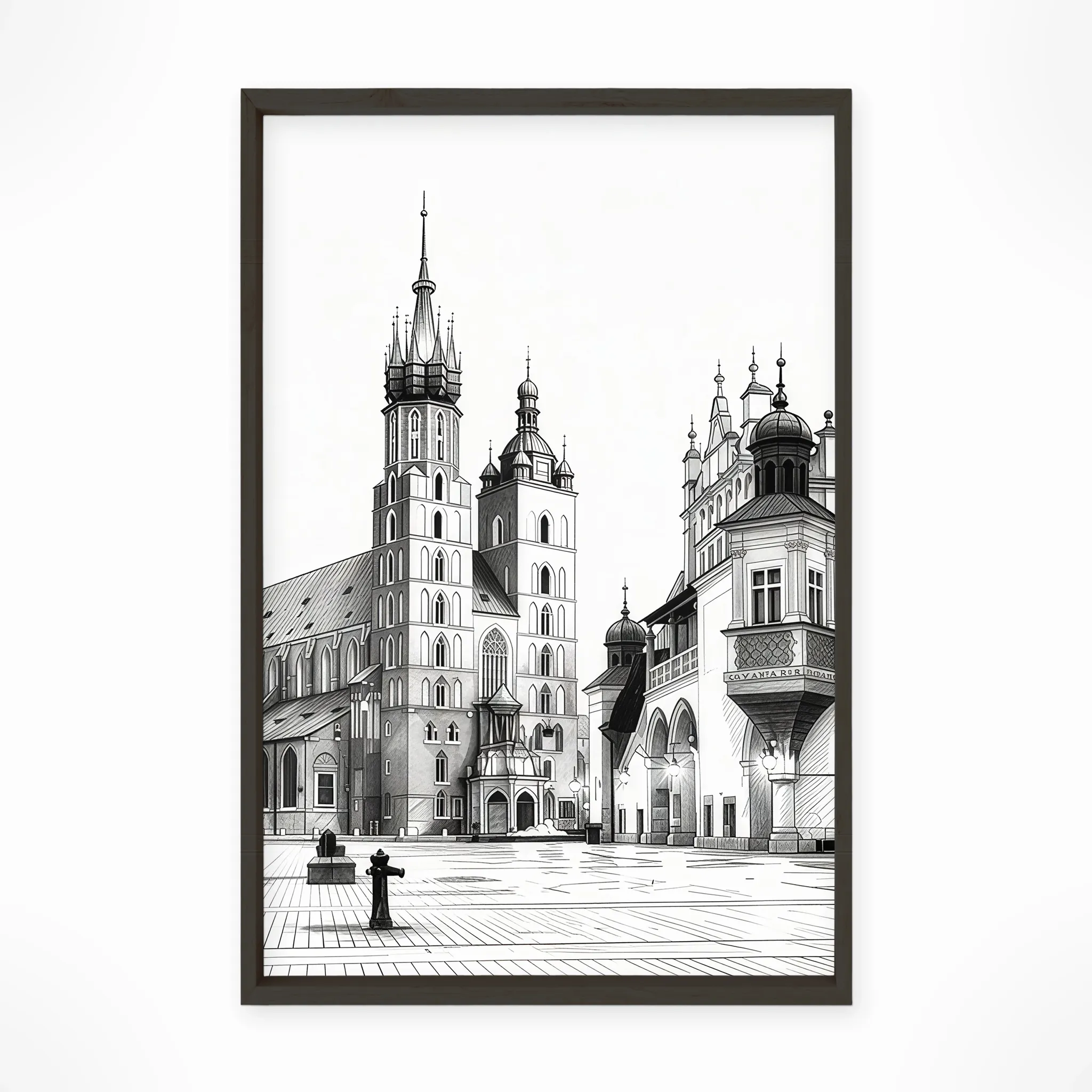 Krakow | Market Square — Urban Sketch framed fine art interior preview