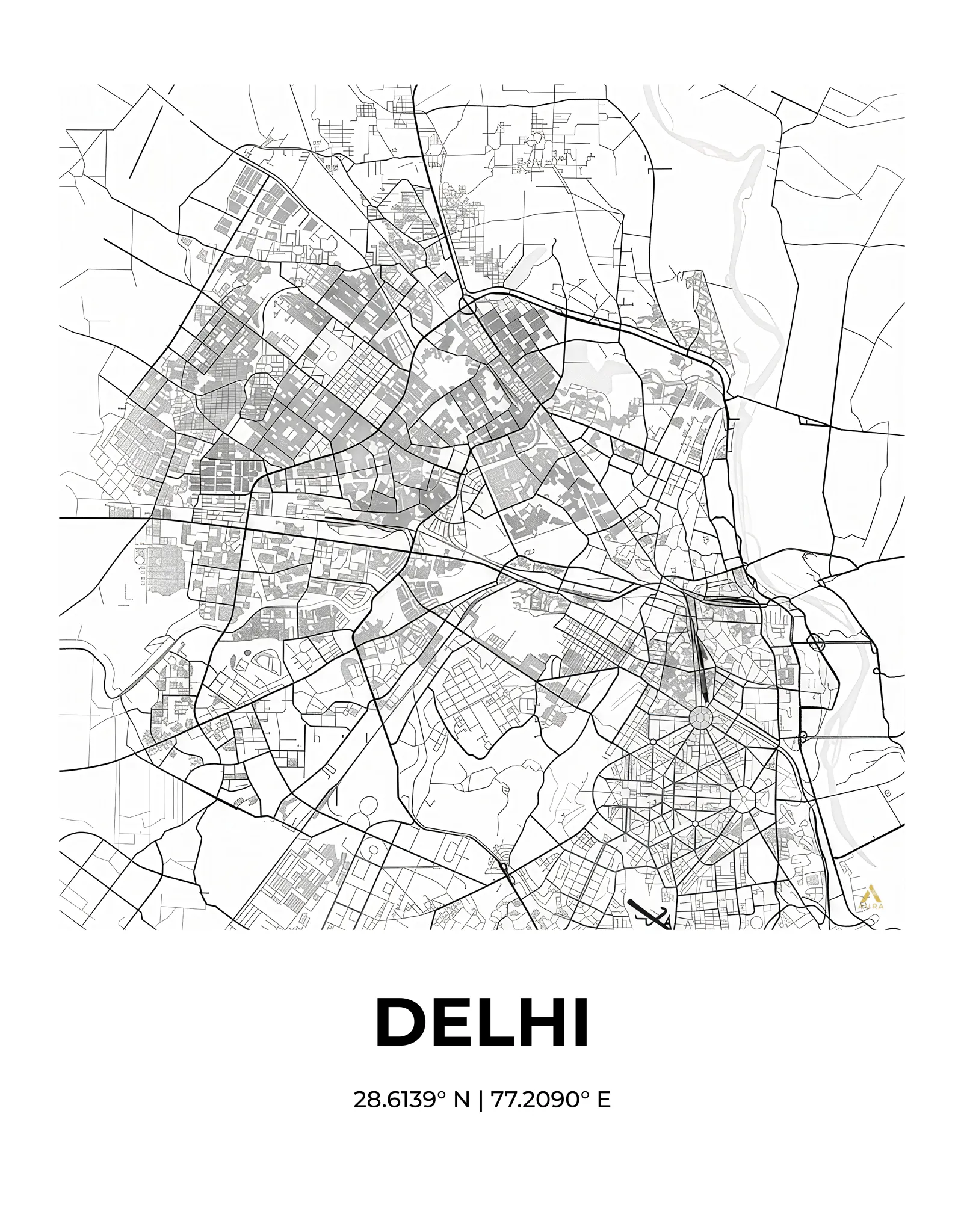 Delhi | Map — Urban Sketch fine art print