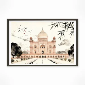 Delhi | Humayun's Tomb — Sumi-e Zen Ink framed fine art interior preview
