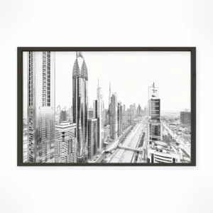Dubai | Sheikh Zayed Road — Urban Sketch framed fine art interior preview