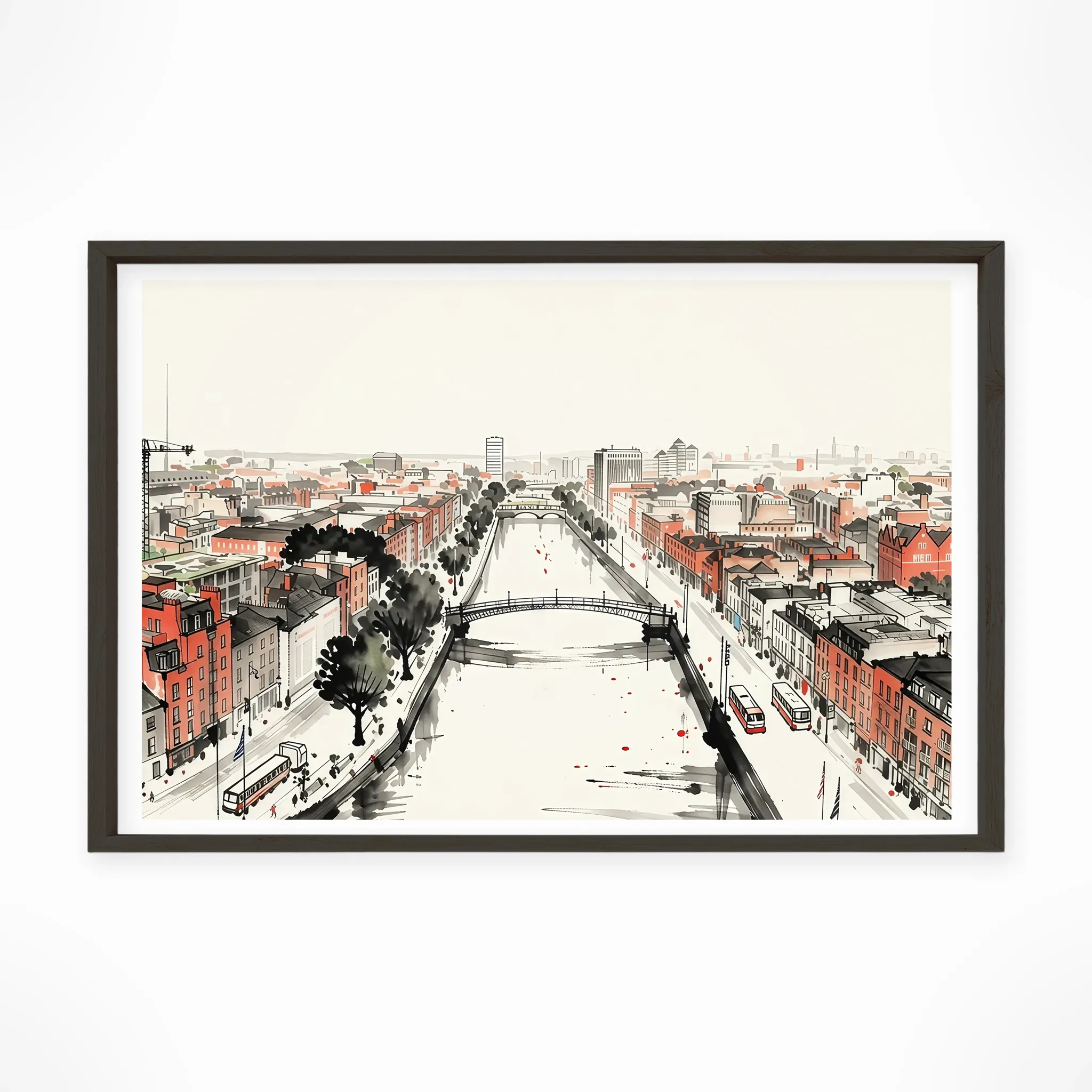 Dublin | Panorama — Sumi-e Zen Ink framed fine art interior preview
