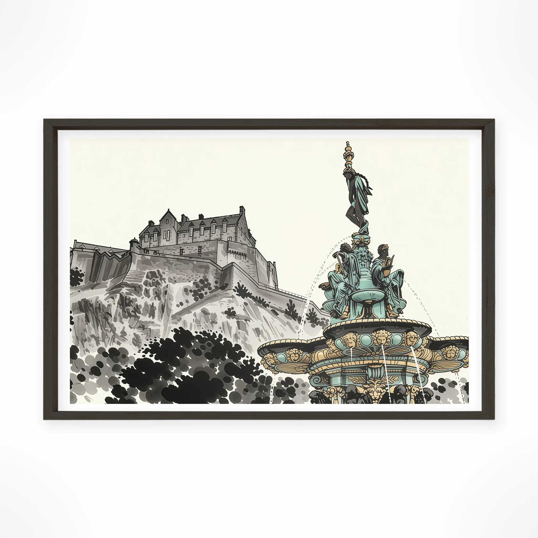 Edinburgh | Castle — Sumi-e Zen Ink framed fine art interior preview