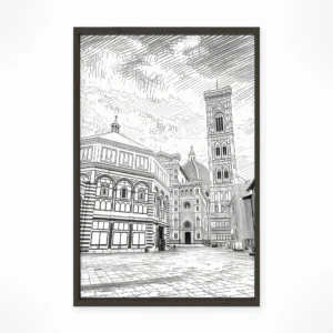 Florence | Duomo Square — Urban Sketch framed fine art interior preview