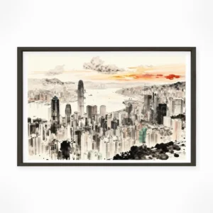 Hong Kong | Panoramic View — Sumi-e Zen Ink framed fine art interior preview