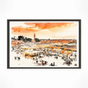 Marrakech | Jemaa El-Fnaa Square — Sumi-e Zen Ink framed fine art interior preview