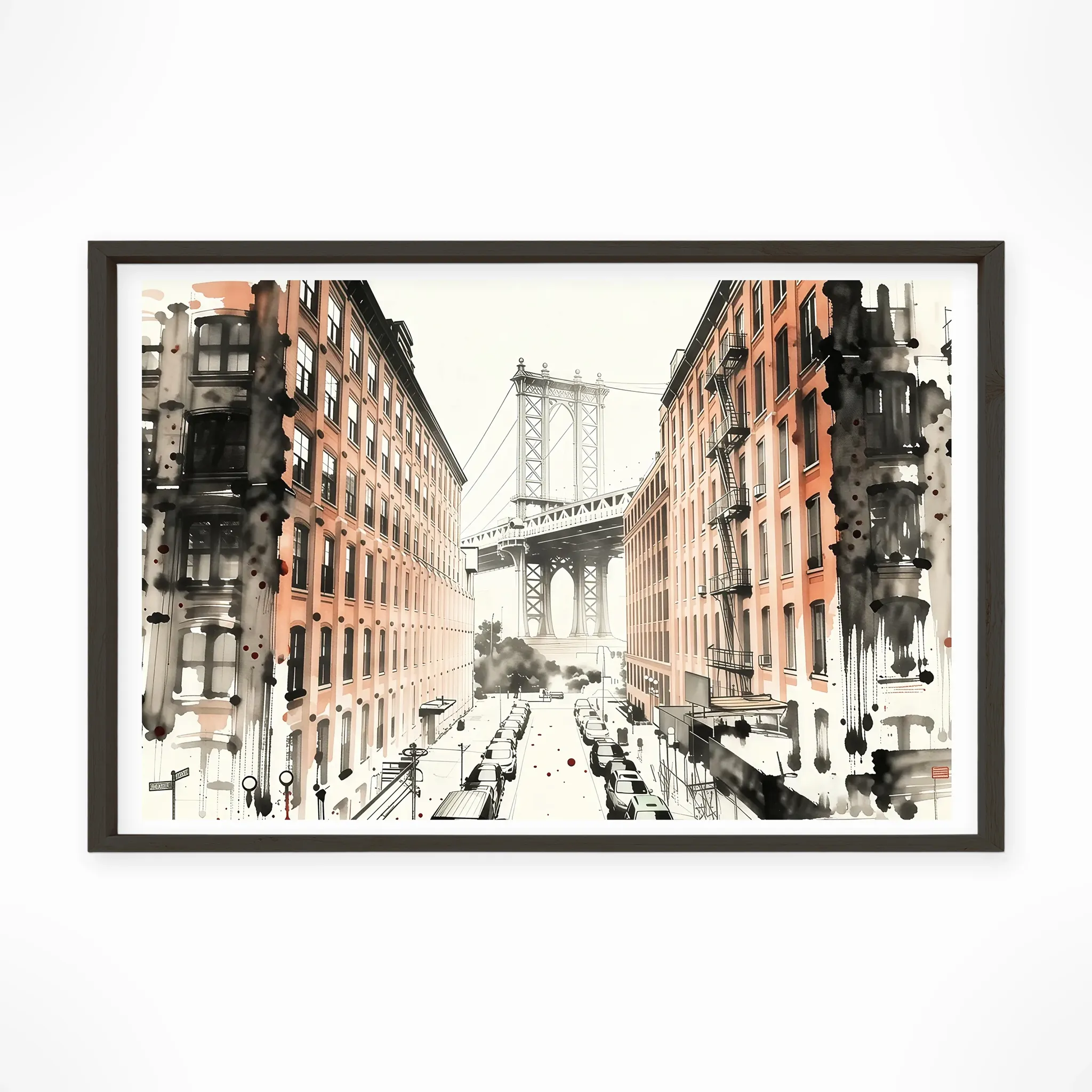 New York | Manhattan Bridge — Sumi-e Zen Ink framed fine art interior preview