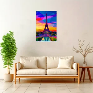 Paris | Eiffel Tower — Geometric Mosaic framed fine art interior preview