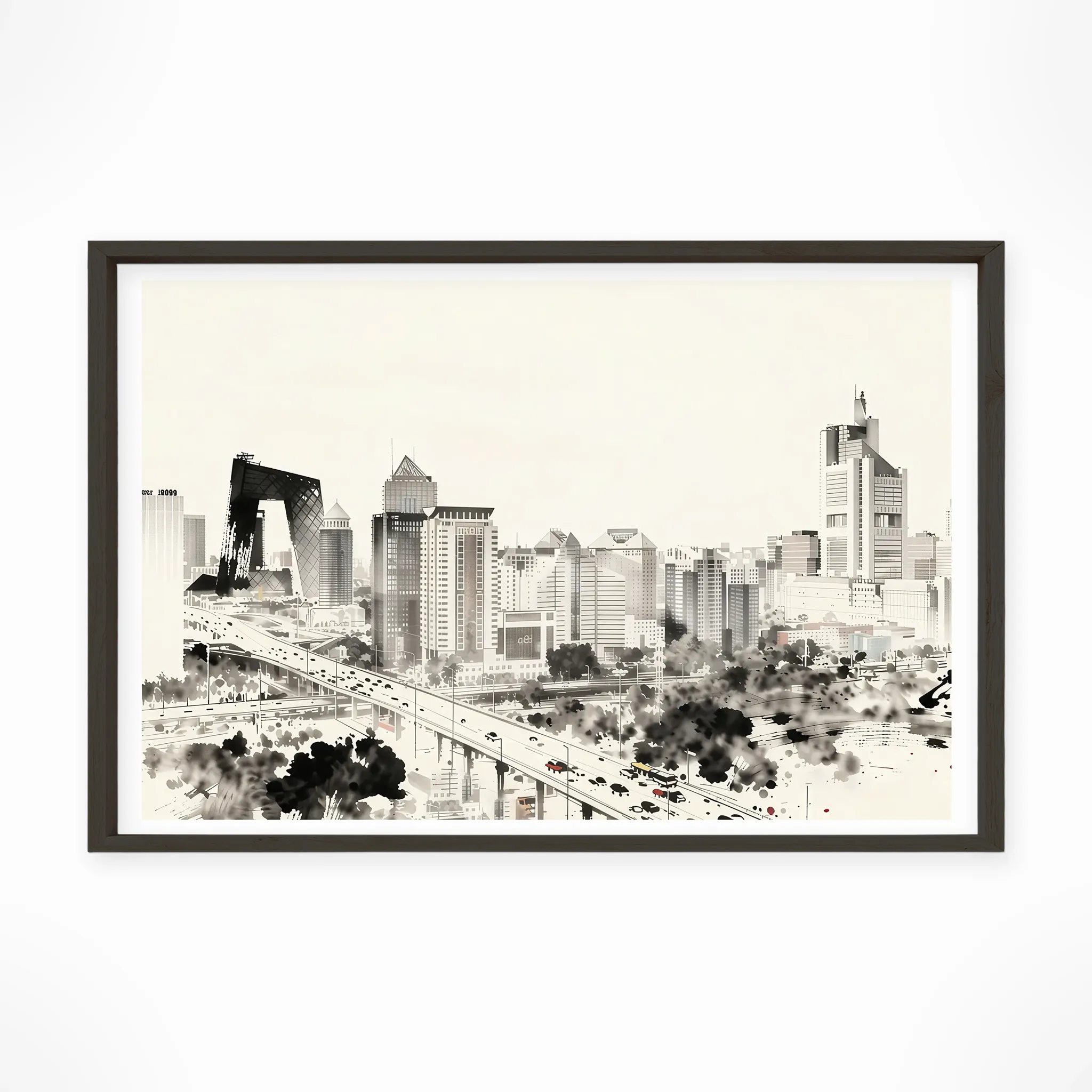 Beijing | Skyline — Sumi-e Zen Ink framed fine art interior preview