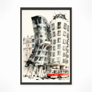 Prague | Dancing House — Sumi-e Zen Ink framed fine art interior preview