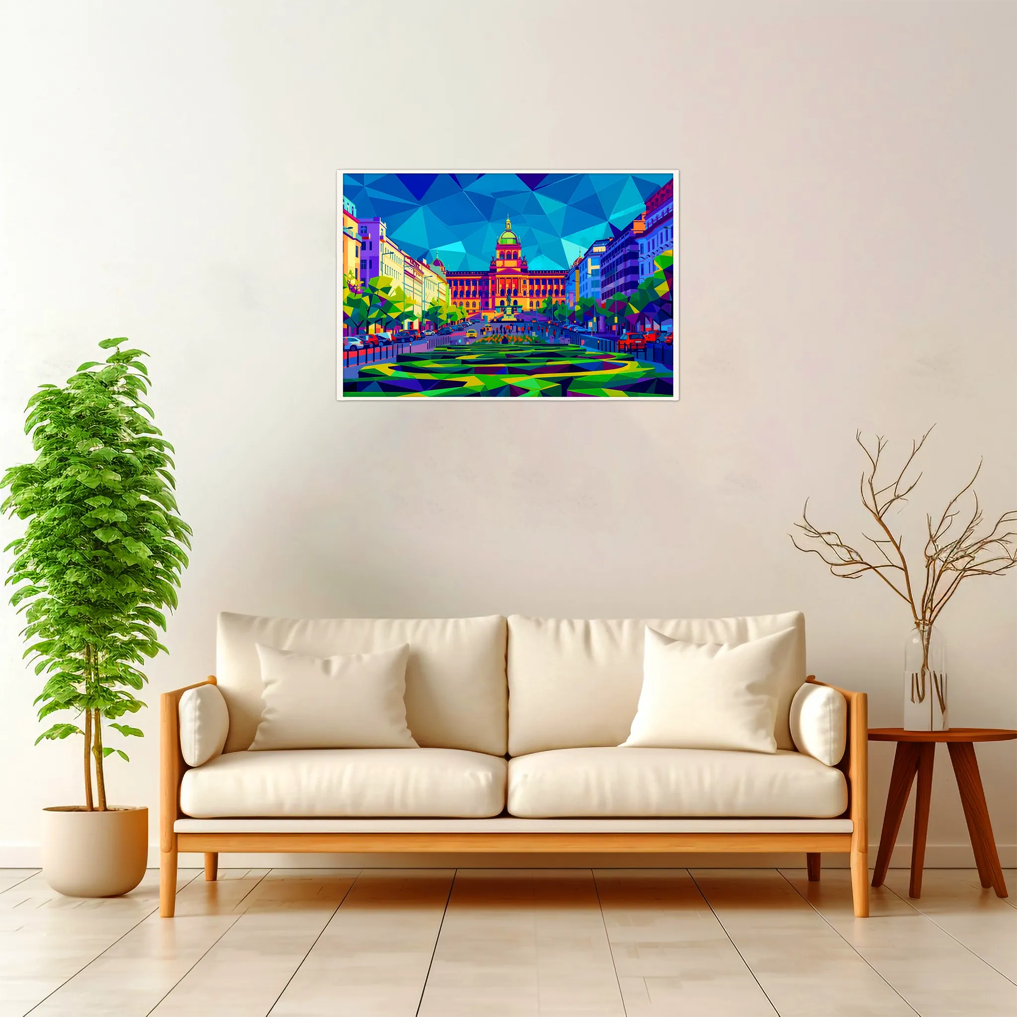 Prague | Wenceslas Square — Geometric Mosaic framed fine art interior preview