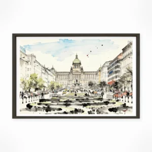Prague | Wenceslas Square — Sumi-e Zen Ink framed fine art interior preview