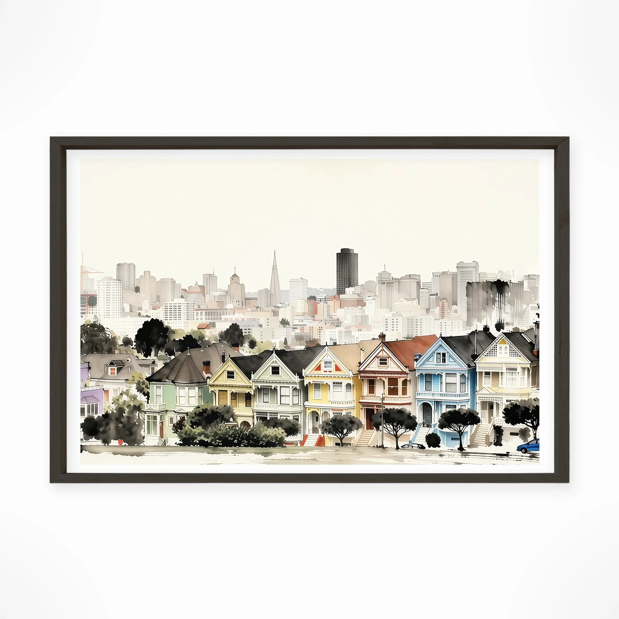 San Francisco | Painted Ladies — Sumi-e Zen Ink framed fine art interior preview