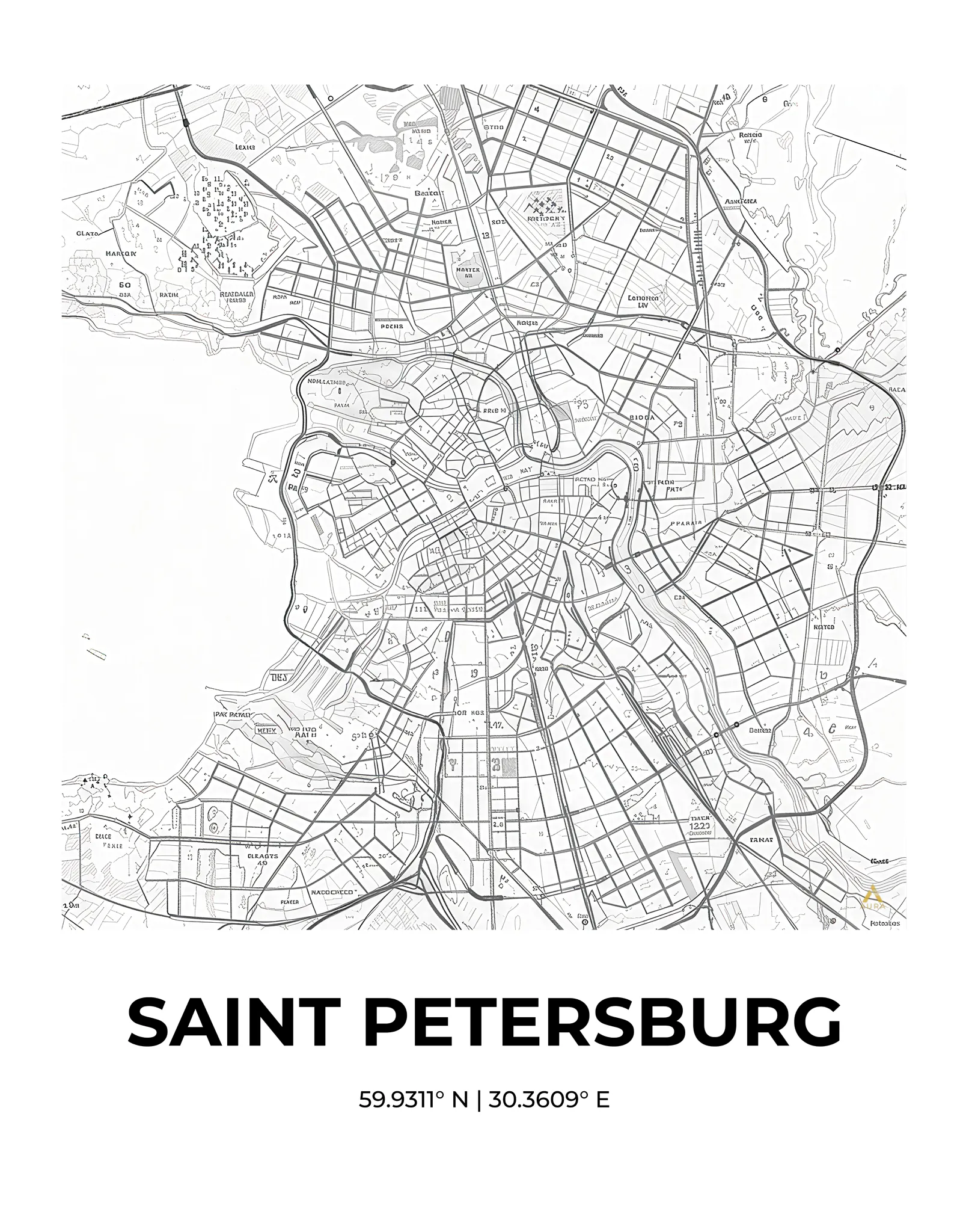Saint Petersburg | Map — Urban Sketch fine art print