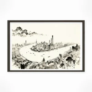 Shanghai | Huangpu River — Sumi-e Zen Ink framed fine art interior preview