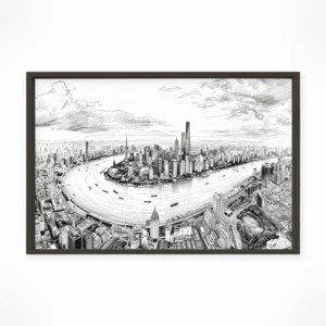 Shanghai | Huangpu River — Urban Sketch framed fine art interior preview