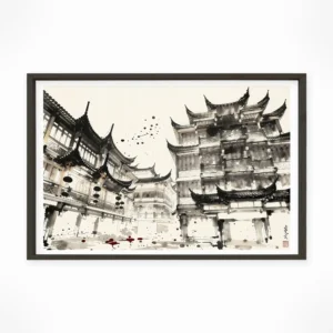 Shanghai | Yu Garden — Sumi-e Zen Ink framed fine art interior preview