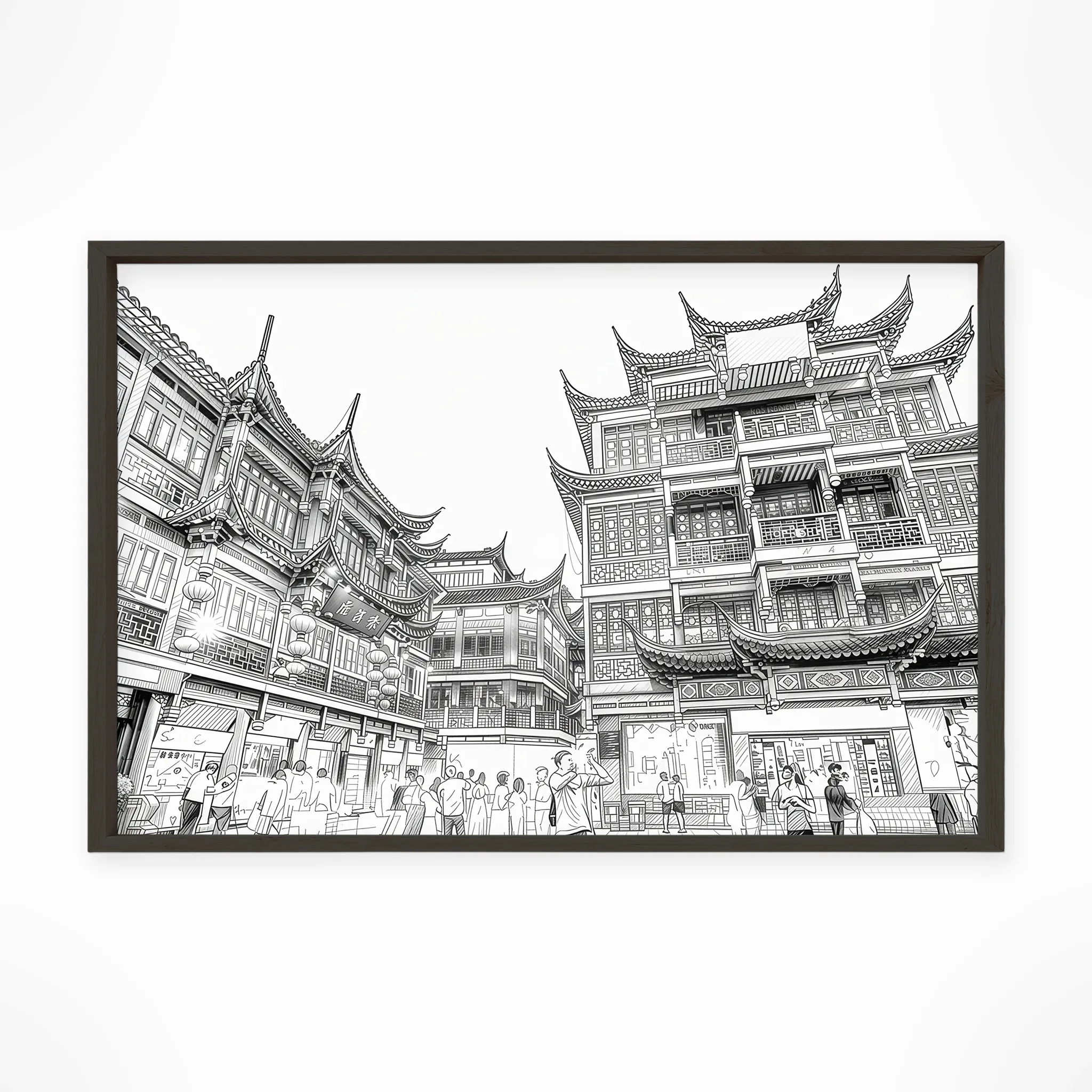 Shanghai | Yu Garden — Urban Sketch framed fine art interior preview