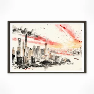Shanghai | Skyline — Sumi-e Zen Ink framed fine art interior preview