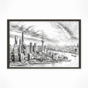 Shanghai | Skyline — Urban Sketch framed fine art interior preview
