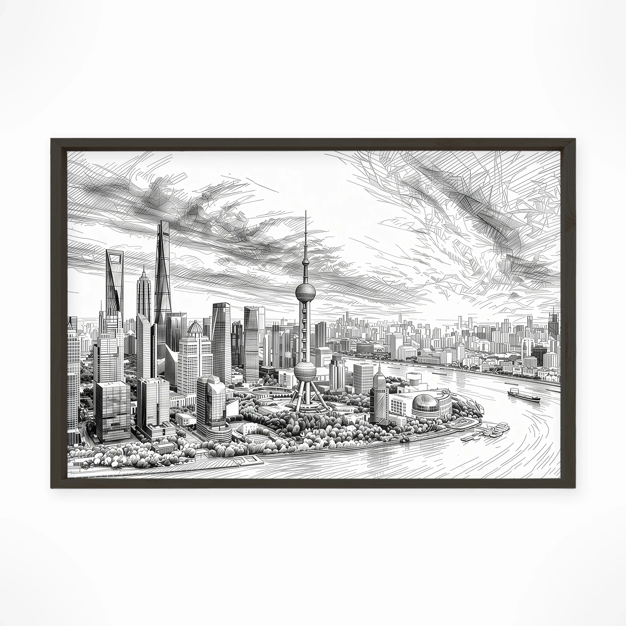 Shanghai | Skyline — Urban Sketch framed fine art interior preview