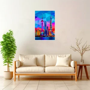 Shanghai | Skyline — Geometric Mosaic framed fine art interior preview