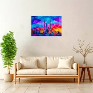 Shanghai | Skyline — Geometric Mosaic framed fine art interior preview