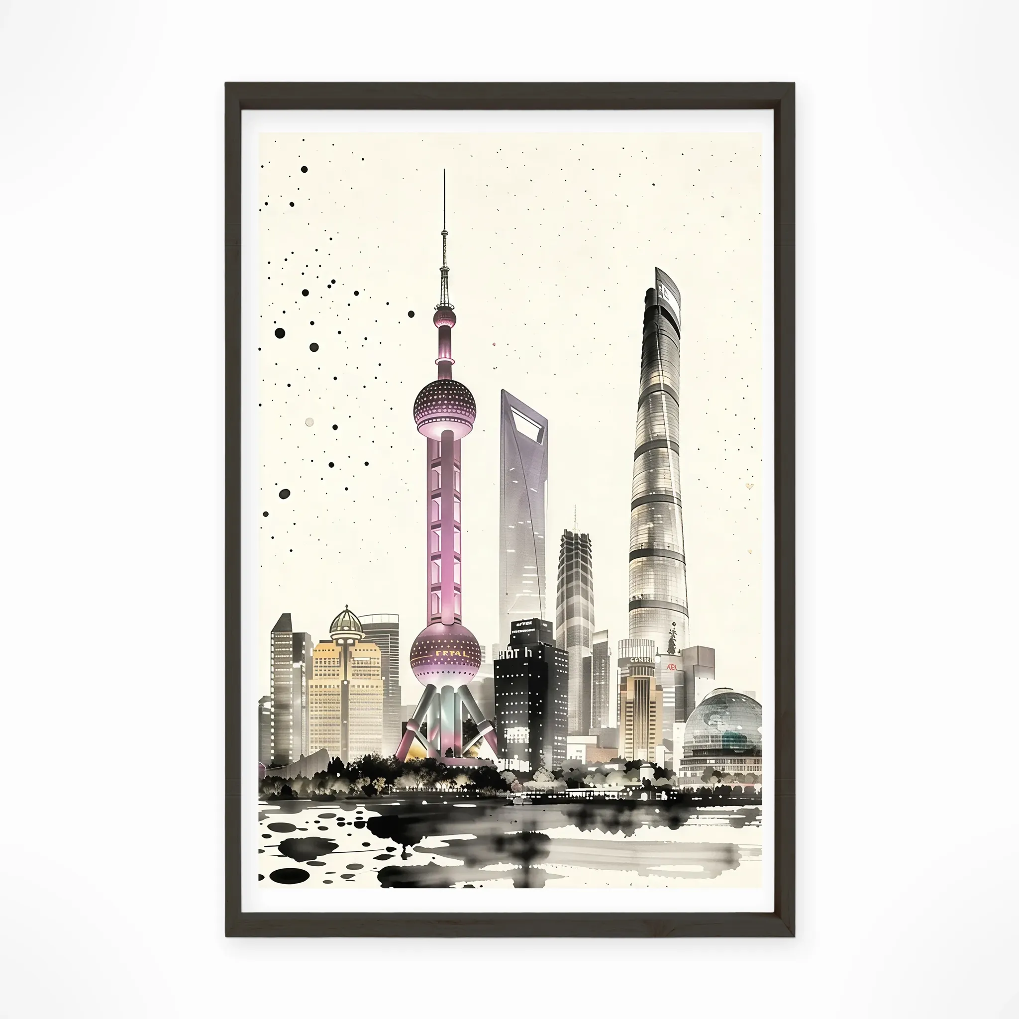 Shanghai | Skyline — Sumi-e Zen Ink framed fine art interior preview