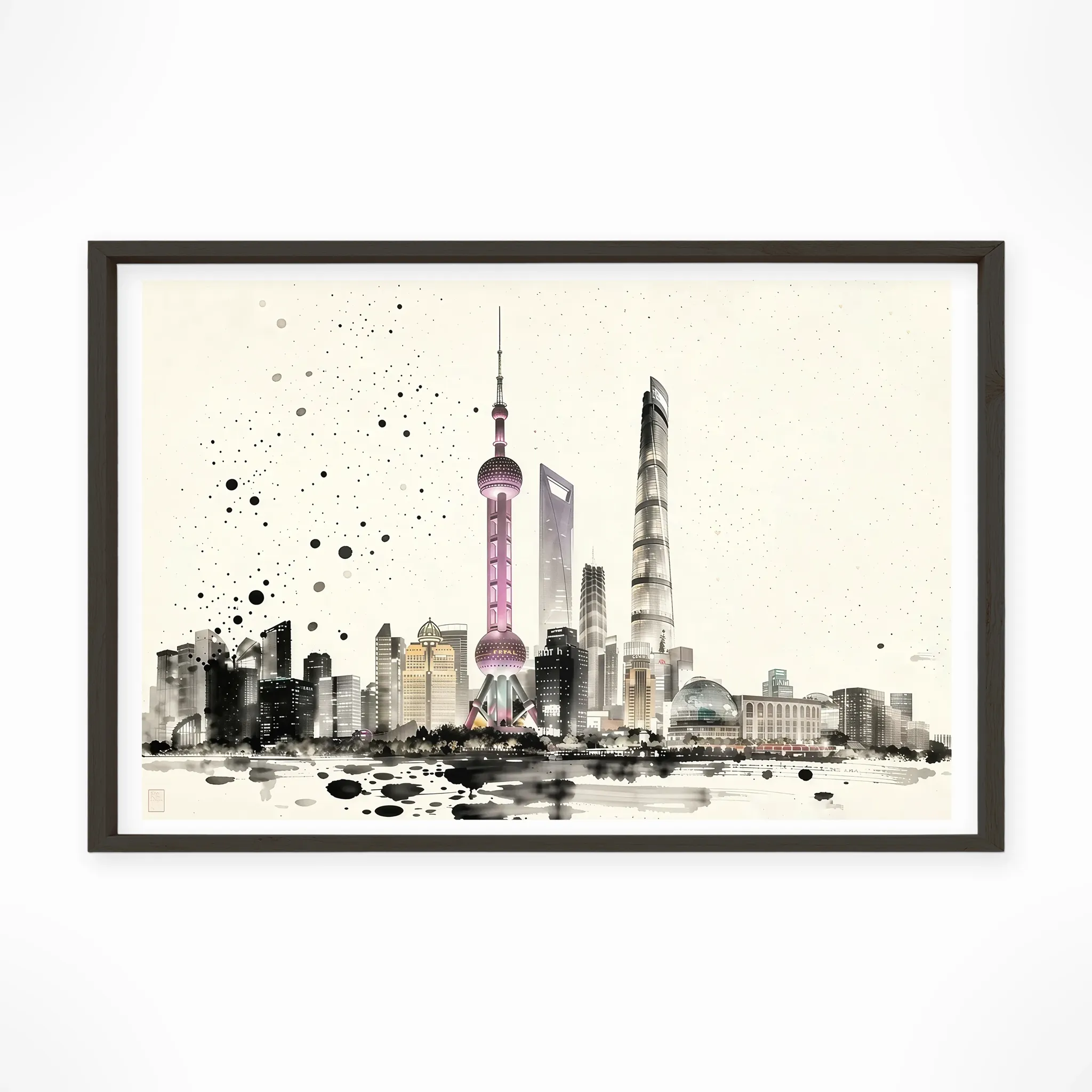 Shanghai | Skyline — Sumi-e Zen Ink framed fine art interior preview