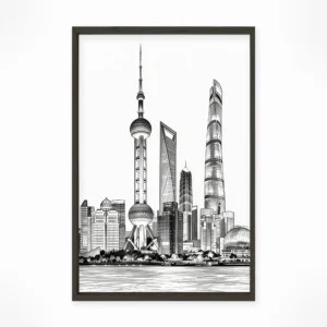 Shanghai | Skyline — Urban Sketch framed fine art interior preview