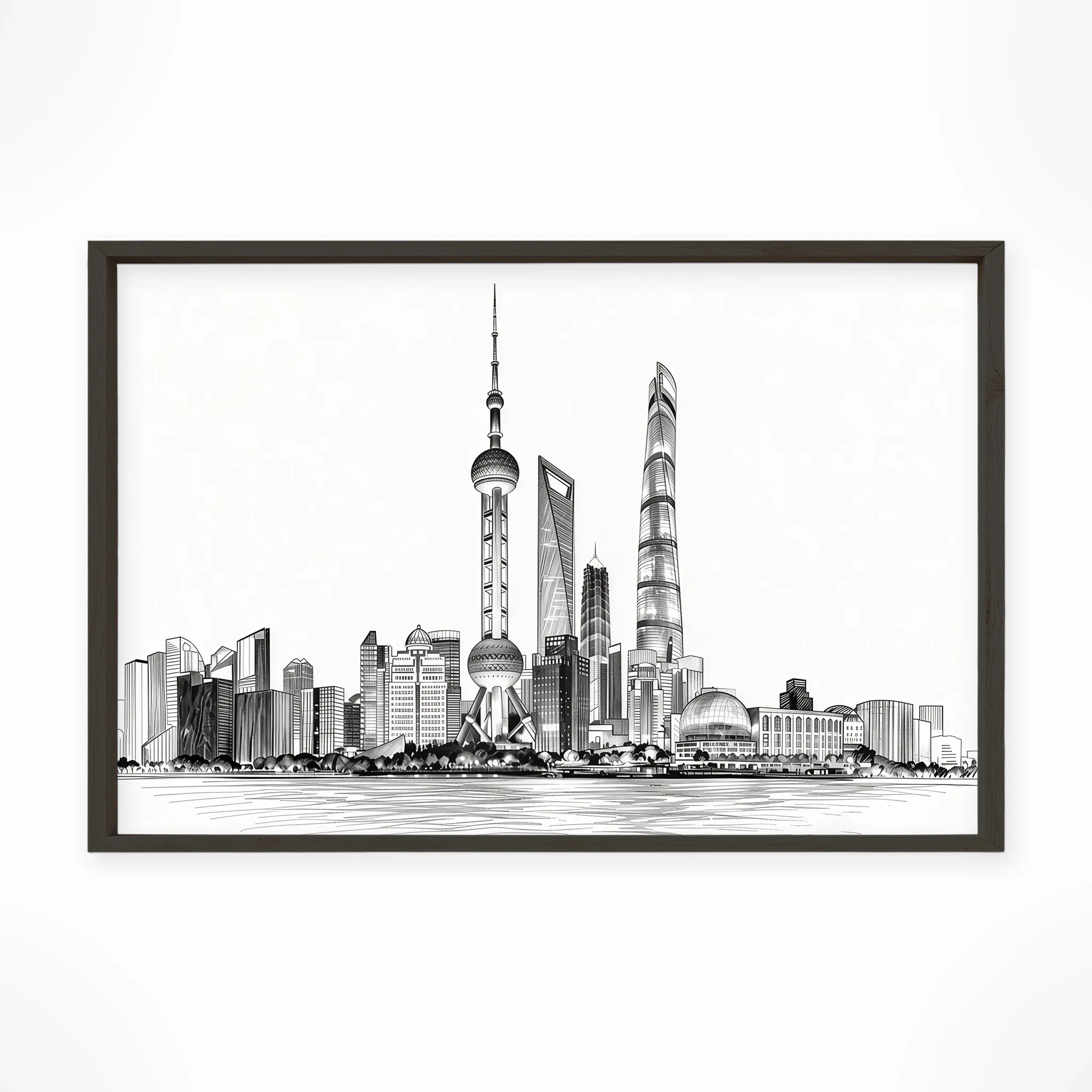 Shanghai | Skyline — Urban Sketch framed fine art interior preview