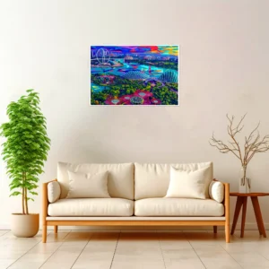 Singapore | Panorama — Geometric Mosaic framed fine art interior preview