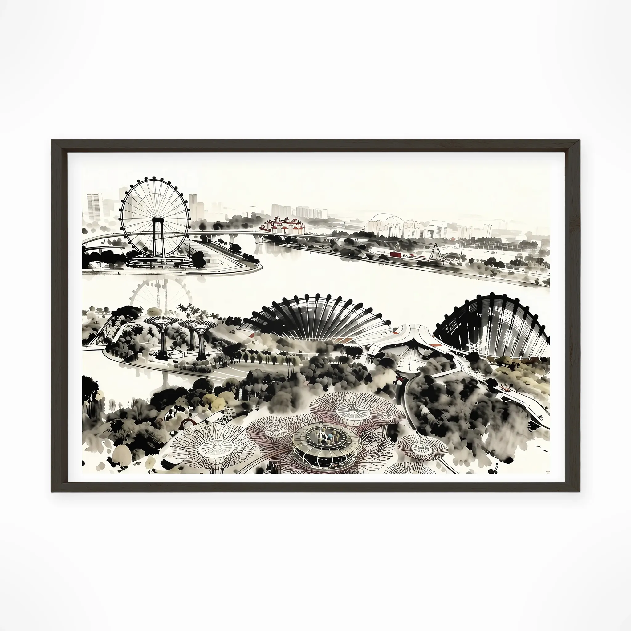 Singapore | Panorama — Sumi-e Zen Ink framed fine art interior preview